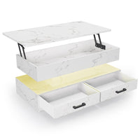 Sikaic Coffee Table 40 Inches Lift Top Coffee Table White Marble White Marble / Engineered Wood / Modern