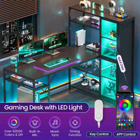 Sikaic Computer Desk Computer Desk with Storage Shelves 59 inches Office Desk with LED Light and Bookshelf Storage Shelves for Home Office Desk with Display Cabinet Rustic Black
