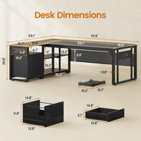 Sikaic Computer Desk 71 in Reversible L Shaped Executive Desk with Power Outlets Brown Brown / Engineered Wood / Modern