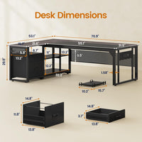 Sikaic Computer Desk 71 in Reversible L Shaped Executive Desk with Power Outlets Grey Grey / Engineered Wood / Modern