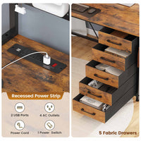 Sikaic Computer Desk LED L Shaped Computer Desk 62 inches Reversible L Shaped Desk with Storage Drawers Hutch and Pegboard Corner Desk with Power Outlet for Home Office Rustic Brown