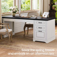 Sikaic Computer Desk 55" Computer Desk with Storage Drawers and Power Outlet White White / Engineered Wood / Modern