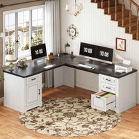 Sikaic Computer Desk 69 Inches L Shaped Computer Desk White White / Engineered Wood / Modern