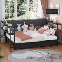 Sikaic Daybeds Full Size Daybeds with Charging Station and Storage Shelves Black Black / Full / Modern
