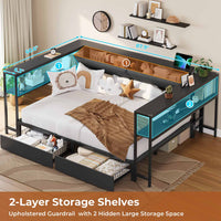 Sikaic Daybeds Full Size Daybeds with Charging Station and Storage Shelves Black Black / Full / Modern