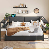 Sikaic Daybeds Full Size Daybeds with Charging Station and Storage Shelves Black Black / Full / Modern