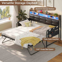 Sikaic Daybeds Twin Daybeds with Trundle and Upholstered Headboard Black Black / Metal / Modern