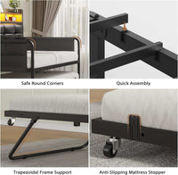 Sikaic Daybeds Twin Daybeds with Trundle and Upholstered Headboard Black Black / Metal / Modern