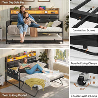 Sikaic Daybeds Twin Daybeds with Trundle and Upholstered Headboard Black Black / Metal / Modern