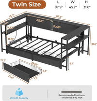 Sikaic Daybeds Twin Size Daybeds with Charging Station and Storage Shelves Black Black / Twin / Modern