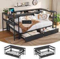 Sikaic Daybeds Twin Size Daybeds with Charging Station and Storage Shelves Black Black / Twin / Modern