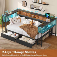 Sikaic Daybeds Twin Size Daybeds with Charging Station and Storage Shelves Black Black / Twin / Modern