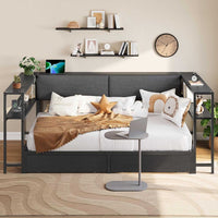 Sikaic Daybeds Twin Size Daybeds with Charging Station and Storage Shelves Black Black / Twin / Modern