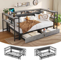 Sikaic Daybeds Twin Size Daybeds with Charging Station and Storage Shelves Grey Grey / Twin / Modern