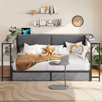 Sikaic Daybeds Twin Size Daybeds with Charging Station and Storage Shelves Grey Grey / Twin / Modern
