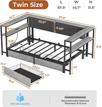 Sikaic Daybeds Twin Size Daybeds with Charging Station and Storage Shelves Grey Grey / Twin / Modern