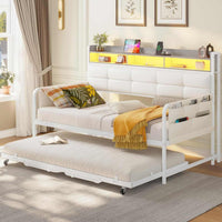 Sikaic Daybeds Twin Daybeds with Trundle and Upholstered Headboard White White / Engineered Wood / Engineered Wood