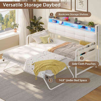 Sikaic Daybeds Twin Daybeds with Trundle and Upholstered Headboard White White / Engineered Wood / Engineered Wood