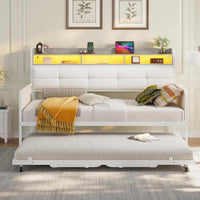 Sikaic Daybeds Twin Daybeds with Trundle and Upholstered Headboard White White / Engineered Wood / Engineered Wood