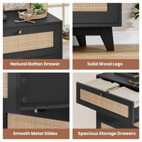 Sikaic Dresser Wooden Tall Dresser with 5 Natural Rattan Drawers and Gold Handles for Nursery Entryway Living Room Black Black / Engineered Wood / Bohemian