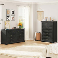 Sikaic Dresser 51.2 Inches Tall Dresser with 6 Large Drawers Black Black / Engineered Wood / Farmhouse