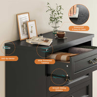 Sikaic Dresser 51.2 Inches Tall Dresser with 6 Large Drawers Black Black / Engineered Wood / Farmhouse