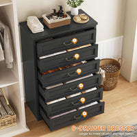 Sikaic Dresser 51.2 Inches Tall Dresser with 6 Large Drawers Black Black / Engineered Wood / Farmhouse