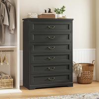 Sikaic Dresser 51.2 Inches Tall Dresser with 6 Large Drawers Black Black / Engineered Wood / Farmhouse