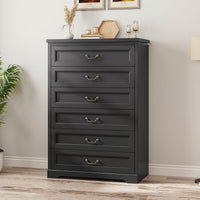 Sikaic Dresser 51.2 Inches Tall Dresser with 6 Large Drawers Black Black / Engineered Wood / Farmhouse