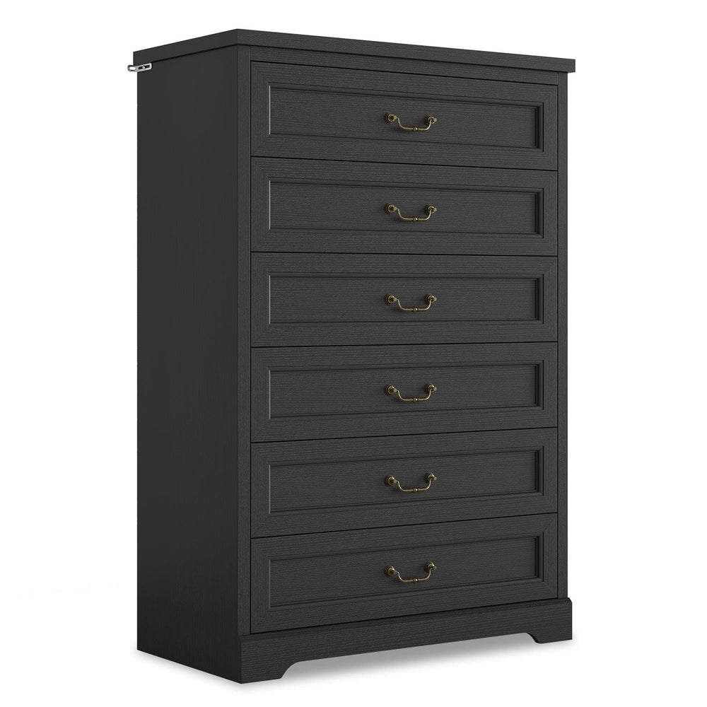 Sikaic Dresser 51.2 Inches Tall Dresser with 6 Large Drawers Black Black / Engineered Wood / Farmhouse