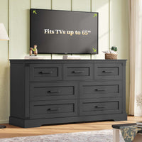 Sikaic Dresser Large Multifunctional Dresser with 7 Drawers Black Black / Engineered Wood / Farmhouse