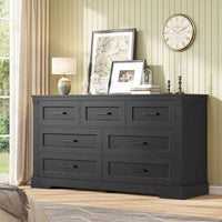 Sikaic Dresser Large Multifunctional Dresser with 7 Drawers Black Black / Engineered Wood / Farmhouse