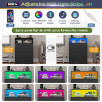 Sikaic Dresser 4 Drawers LED Dresser with Charging Station and Open Space Large Capacity Tall Storage Cabinet Black