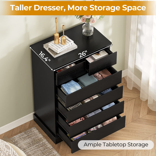 Sikaic Dresser 43.9 inch Tall 6-Drawer Dresser Black Modern