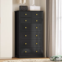 Sikaic Dresser 55.1 Inches High Tall Dresser with 8 Drawers Black Black / Engineered Wood / Modern