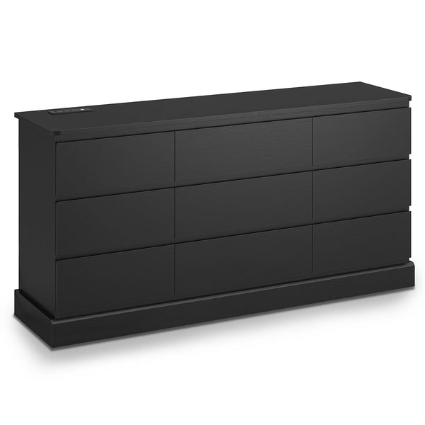Sikaic 61.4 Dresser with 9 Drawers and Power Outlets Black