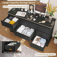 Sikaic Dresser 61.4" Wide Dresser Chest of Drawers with Large Capacity Storage and Power Outlets Black Black / Engineered Wood / Modern