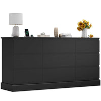 Sikaic Dresser 61.4" Wide Dresser Chest of Drawers with Large Capacity Storage and Power Outlets Black Black / Engineered Wood / Modern