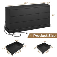 Sikaic Dresser 61.4" Wide Dresser Chest of Drawers with Large Capacity Storage and Power Outlets Black Black / Engineered Wood / Modern