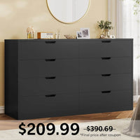 Sikaic Dresser 8 Drawers Dresser with Large Capacity Black Black / Engineered Wood / Modern