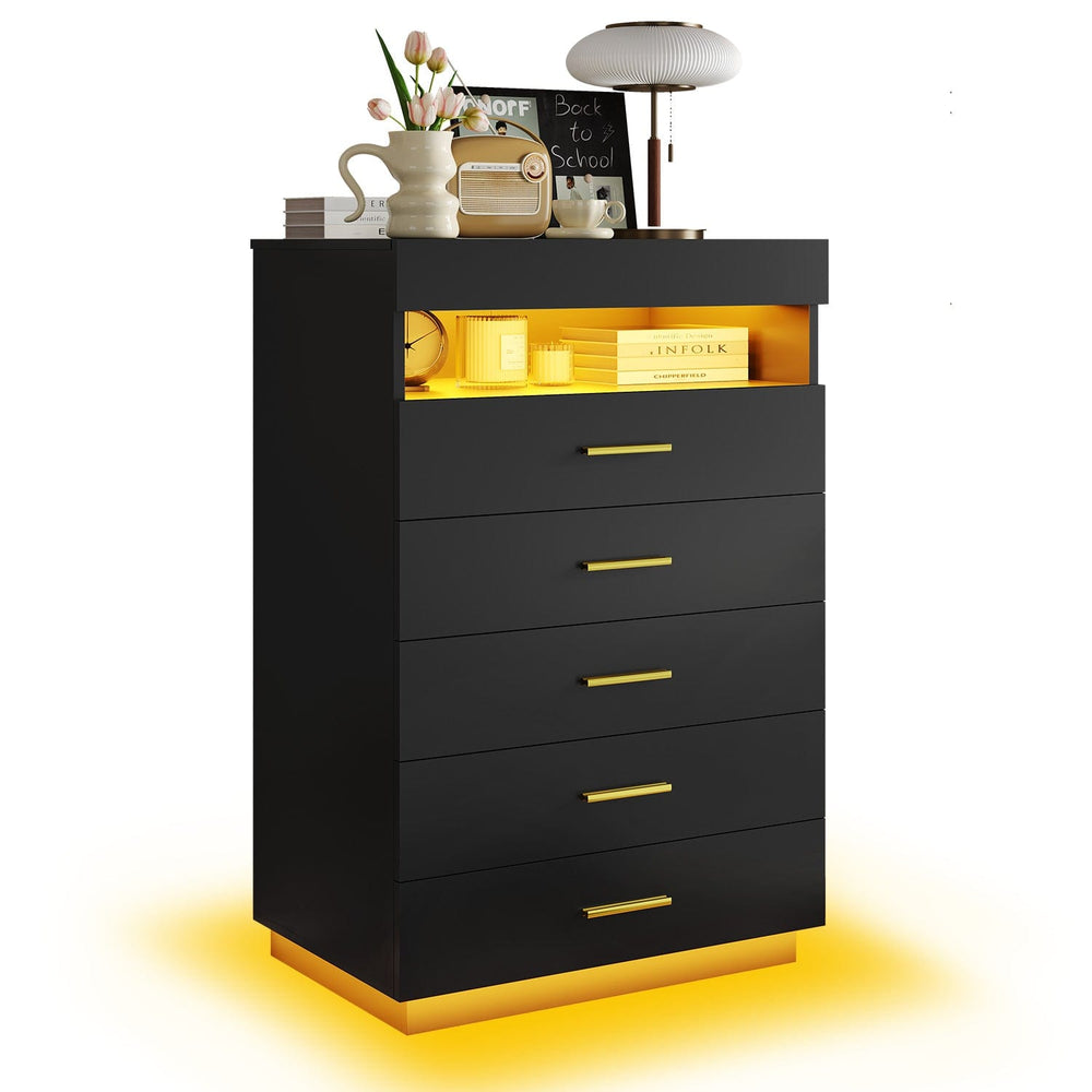 Sikaic Dresser Floating Dresser with 5 Drawers Black Black / Engineered Wood / Modern