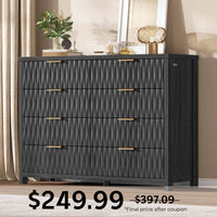 Sikaic Dresser Fluted Dresser with 8 Drawers Black Black / Engineered Wood / Modern