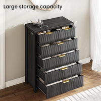 Sikaic Dresser Fluted Tall Dresser with 6 Drawers Black Black / Engineered Wood / Modern