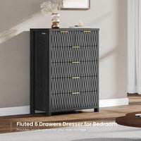 Sikaic Dresser Fluted Tall Dresser with 6 Drawers Black Black / Engineered Wood / Modern
