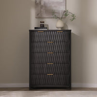 Sikaic Dresser Fluted Tall Dresser with 6 Drawers Black Black / Engineered Wood / Modern