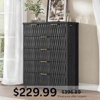 Sikaic Dresser Fluted Tall Dresser with 6 Drawers Black Black / Engineered Wood / Modern