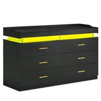 Sikaic Dresser LED Dresser with 6 Drawers Black Black / Engineered Wood / Modern