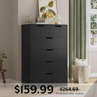 Sikaic Dresser Tall Dresser with 6 Drawers Black Black / Engineered Wood / Modern