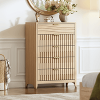 Sikaic Dresser 44 Inch Tall Fluted 5 Drawer Dresser Natural Oak Natural / Engineered Wood / Modern