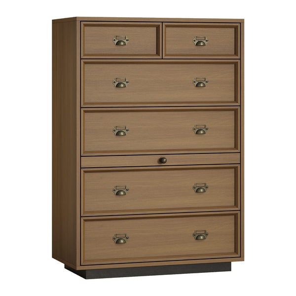 Farmhouse 45.3 inch Tall 6-Drawer Dresser with Pull-Out Shelf Walnut